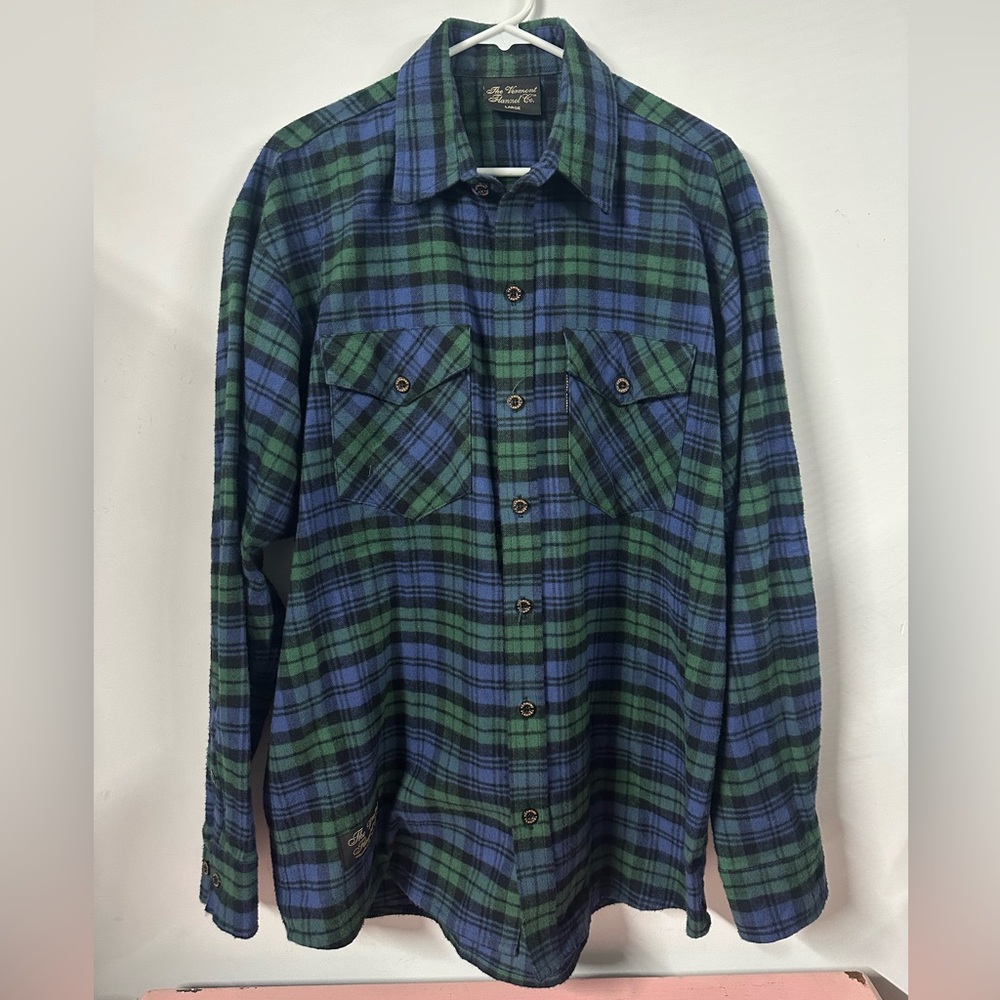 Vermont Flannel Company Classic Shirt Mens Large Blue Green Check Plaid USA